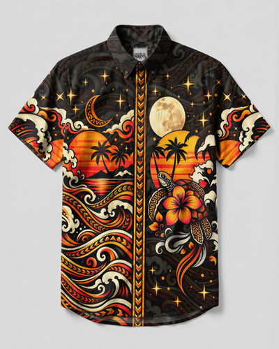 TRIBAL SUNSET TURTLE BUTTON-DOWN COLLAR SHIRT  - TLNO1409262