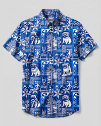 PUG DOG BLUE LAGOON PATCHWORK BUTTON-DOWN COLLAR SHIRT - TLTW1008265
