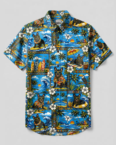 VIBRANT BEACH FRENCH BULLDOG BUTTON-DOWN COLLAR SHIRT - TLTW2608266