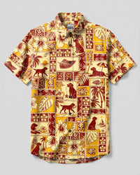 RETRO LABRADOR DOG LAGOON PATCHWORK BUTTON-DOWN COLLAR SHIRT - TLTW0409265