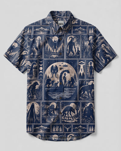 MOONLIT CRYPTID WILDERNESS MOSAIC BUTTON-DOWN COLLAR SHIRT - TLTW2109268