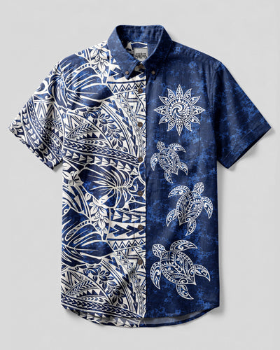 TRIBAL TROPICAL SEA TURTLE BUTTON-DOWN COLLAR SHIRT  - TLNT1409261
