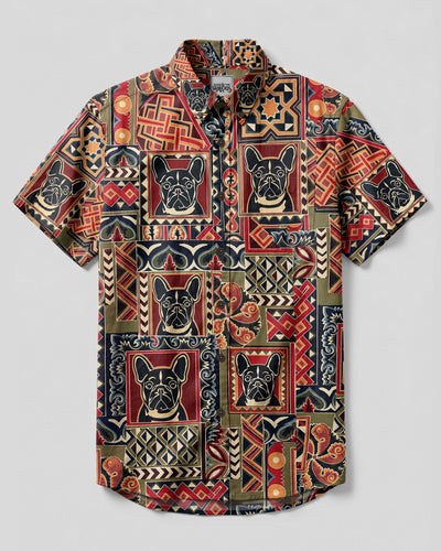 RETRO FRENCH BULLDOG MOSAIC BUTTON-DOWN COLLAR SHIRT - TYLN1808262
