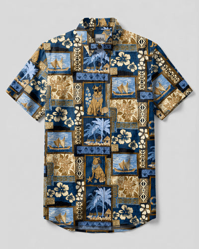 VINTAGE BEACH PITBULL DOG COLLAGE  BUTTON-DOWN COLLAR SHIRT - TLTW1808263