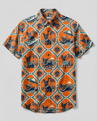 RETRO BEACH CHIHUAHUA DOG PATCHWORK BUTTON-DOWN COLLAR SHIRT - TLTW2808263