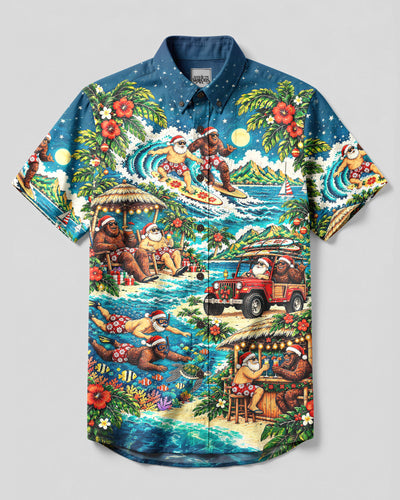 SANTA BIGFOOT TROPICAL CHRISTMAS BUTTON-DOWN COLLAR SHIRT - YHLN1410262