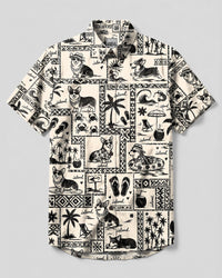 CORGI DOG ISLAND SKETCH PATCHWORK BUTTON-DOWN COLLAR SHIRT - TLTW2008269