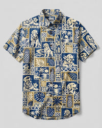 GOLDEN RETRIEVER DOG VINTAGE BEACH PATCHWORK BUTTON-DOWN COLLAR SHIRT - TLTW2809267