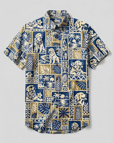 GOLDEN RETRIEVER DOG VINTAGE BEACH PATCHWORK BUTTON-DOWN COLLAR SHIRT - TLTW2809267