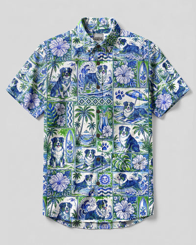 TROPICAL LAGOON AUSTRALIAN SHEPHERD DOG PATCHWORK BUTTON-DOWN COLLAR SHIRT - TLHG0909265