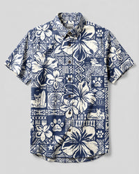TRIBAL CORGI PATCHWORK GRID BUTTON-DOWN COLLAR SHIRT - TYLN2109262