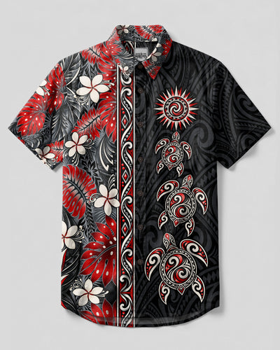 TROPICAL TRIBAL SEA TURTLE BUTTON-DOWN COLLAR SHIRT  - TLTW1409262