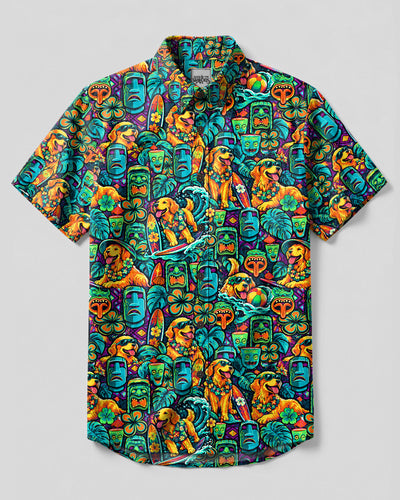 GOLDEN RETRIEVER TIKI BEACH PARTY BUTTON-DOWN SHIRT  - TLTW2310263