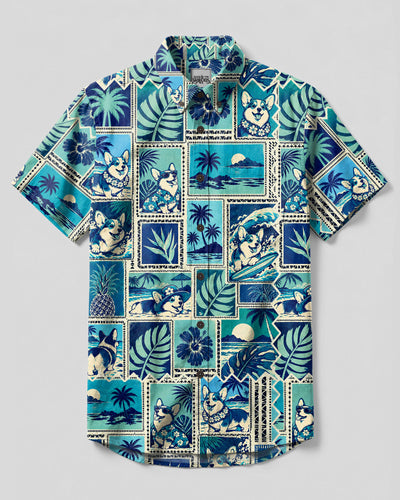CORGI DOG ISLAND COLLAGE BUTTON-DOWN COLLAR SHIRT  - TLTW0810265