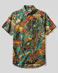 CELESTIAL STAG MOSAIC PATCHWORK BUTTON-DOWN COLLAR SHIRT - TYLN1709264