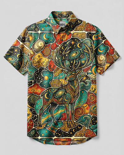 CELESTIAL STAG MOSAIC PATCHWORK BUTTON-DOWN COLLAR SHIRT - TYLN1709264