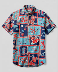 OCEAN BLUE DACHSHUND ADVENTURE PATCHWORK DOG BUTTON-DOWN COLLAR SHIRT - TYLN2508262