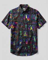 NEON BIGFOOT UFO PATCHWORK BUTTON-DOWN COLLAR SHIRT - TLHG2408265