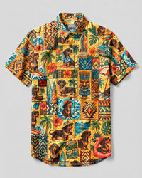 ISLAND DACHSHUND DOG PATCHWORK BUTTON-DOWN COLLAR SHIRT - YHHG2209263