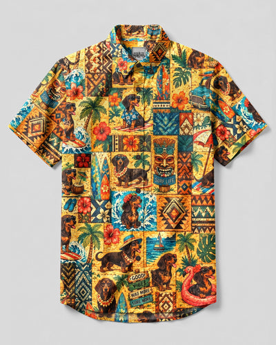 ISLAND DACHSHUND DOG PATCHWORK BUTTON-DOWN COLLAR SHIRT - YHHG2209263