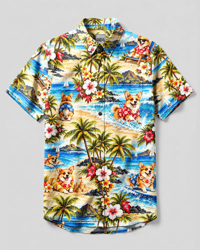 ALOHA CORGI PARADISE BUTTON-DOWN COLLAR SHIRT - YHLN2909263