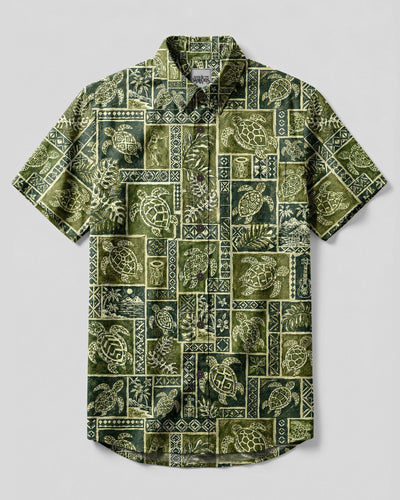 TRIBAL OCEAN TURTLE PATCHWORK BUTTON-DOWN COLLAR SHIRT - TLHG2008268