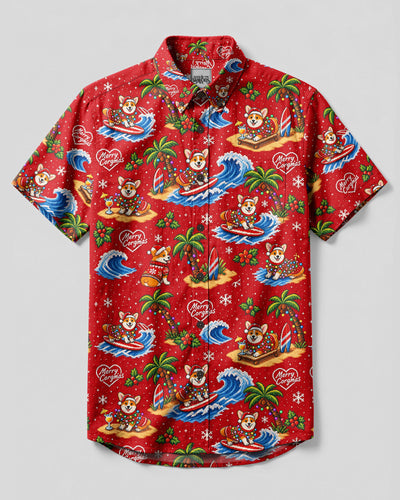 MERRY CORGMAS SURFING CORGI DOG CHRISTMAS BUTTON-DOWN COLLAR SHIRT - TYLN2108262