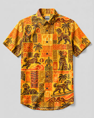 GOLDENDOODLE DOG TIKI MOSAIC BUTTON-DOWN COLLAR SHIRT - TLHG1809264