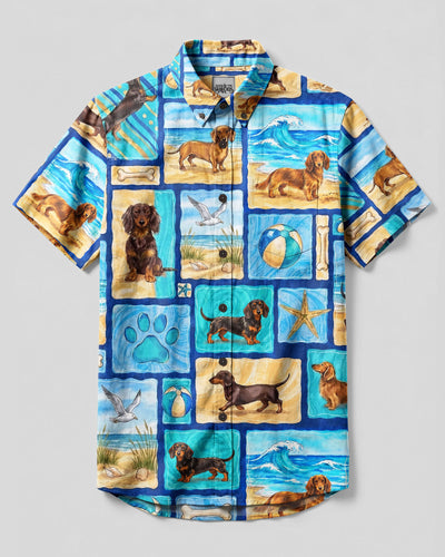 DACHSHUND BEACH PARADISE DOG BUTTON-DOWN COLLAR SHIRT - TYLN2408263