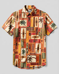 RETRO TIKI KAYAK MOSAIC BUTTON-DOWN COLLAR SHIRT - TLNO2408262