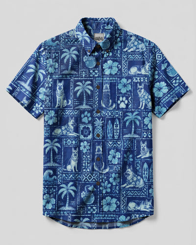 ALOHA GERMAN SHEPHERD DOG PATCHWORK BUTTON-DOWN COLLAR SHIRT - TLNO1808263
