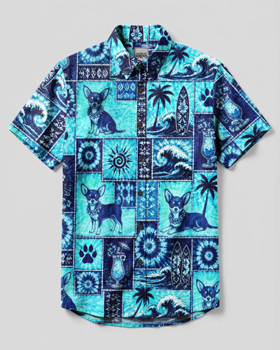 CHIHUAHUA DOG ISLAND PATCHWORK BUTTON-DOWN COLLAR SHIRT - TLNO1708266