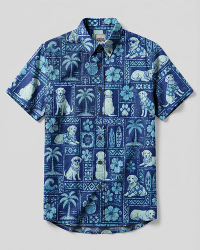 ALOHA LABRADOR DOG PATCHWORK BUTTON-DOWN COLLAR SHIRT - TLNO1408264