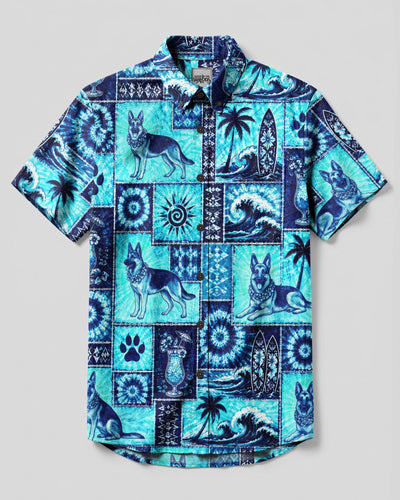 GERMAN SHEPHERD DOG ISLAND PATCHWORK BUTTON-DOWN COLLAR SHIRT - TLNO1408265