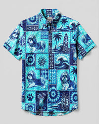 SHIH TZU DOG ISLAND PATCHWORK BUTTON-DOWN COLLAR SHIRT  - TLNO0808262