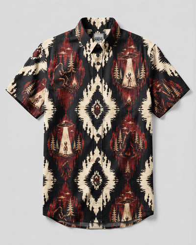TRIBAL BIGFOOT ALIEN WILDERNESS BUTTON-DOWN COLLAR SHIRT - TLNO2907263