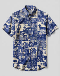 VINTAGE BEACH DACHSHUND DOG BUTTON-DOWN COLLAR SHIRT - TLNO0508263