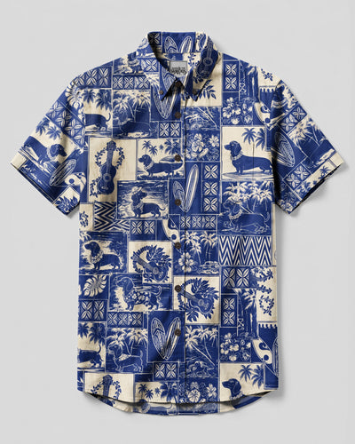 VINTAGE BEACH DACHSHUND DOG BUTTON-DOWN COLLAR SHIRT - TLNO0508263