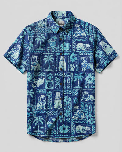 ALOHA PUG DOG  PATCHWORK BUTTON-DOWN COLLAR SHIRT - TLNO0308263