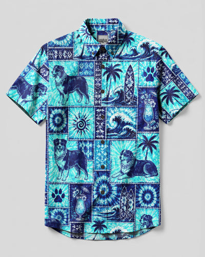 AUSTRALIAN SHEPHERD DOG ISLAND PATCHWORK BUTTON-DOWN COLLAR SHIRT - TLNO2807264