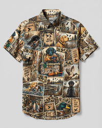 VINTAGE LABRADOR DOG DUCK HUNTING COLLAGE BUTTON-DOWN COLLAR SHIRT - TLNO2409265