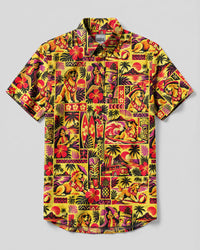 GOLDEN RETRIEVER DOG TIKI ISLAND  PATCHWORK BUTTON-DOWN COLLAR SHIRT - TLNO3009262