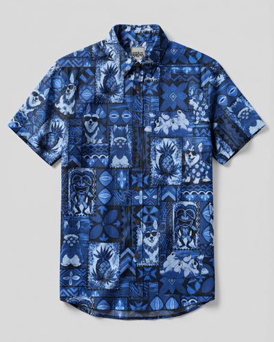 TIKI CORGI DOG  PATCHWORK BUTTON-DOWN COLLAR SHIRT - TLNO0408261