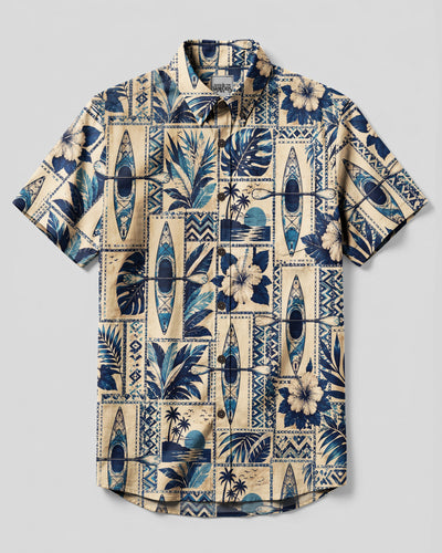 TROPICAL KAYAK PATCHWORK BUTTON-DOWN COLLAR SHIRT - TLNO0608264
