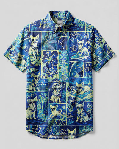 CHIHUAHUA LAGOON PATCHWORK BUTTON-DOWN COLLAR SHIRT - TLNT2708261