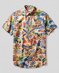 PUG DOG COASTAL ESCAPE PATCHWORK BUTTON-DOWN COLLAR SHIRT - TLNT1808266