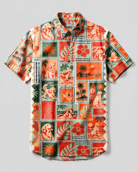 GOLDEN RETRIEVER DOG RETRO TROPICAL COLLAGE BUTTON-DOWN COLLAR SHIRT  - TLNT3009261