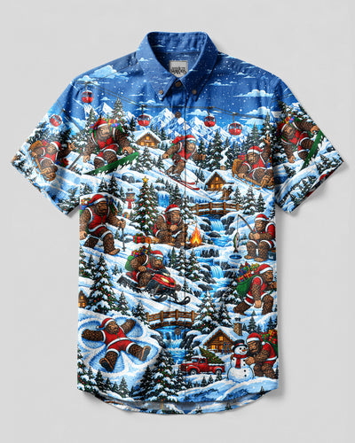 BIGFOOT'S FESTIVE ALPINE ADVENTURE CHRISTMAS BUTTON-DOWN COLLAR SHIRT  - TLNT0510261