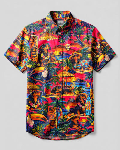SUNSET PARADISE DACHSHUND DOG BUTTON-DOWN COLLAR SHIRT  - TLNT0110264