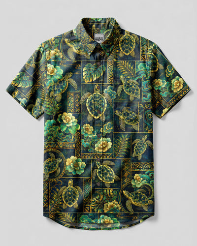 GILDED SEA TURTLE PATCHWORK BUTTON-DOWN COLLAR SHIRT - TLNT0409261
